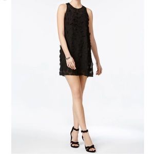 BCBGeneration Black Floral Appliqué Chiffon Shift Dress